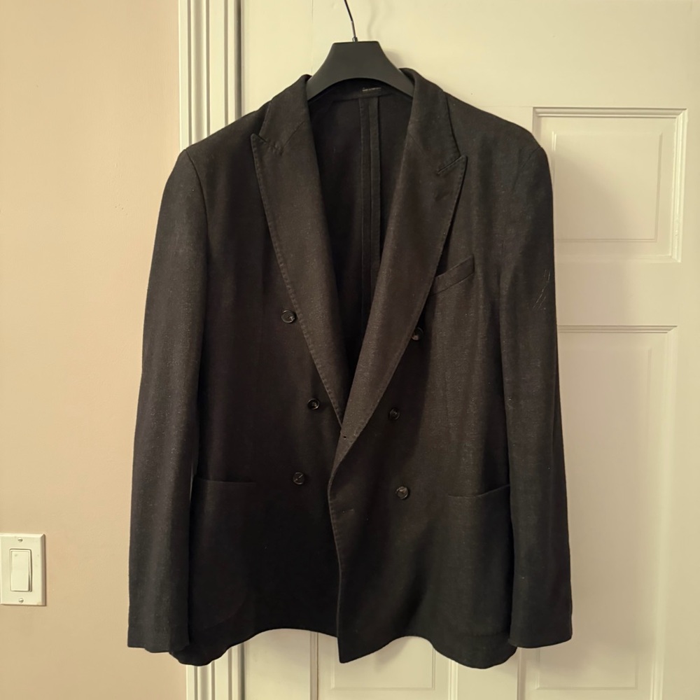 Massimo Dutti Charcoal Double-Breasted Blazer